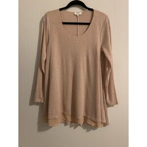 Umgee Scoop Neck Layered Swing Style Tunic Tan Long Sleeve Size Medium M